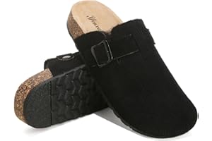Otoepazm Zoccoli Donna Semichiusi in Pelle Scamosciata, Sabot Uomo Unisex Peluche Fodera Plantare Sughero Fibbia Regolabile