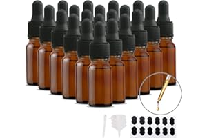 YBCPACK 24 Stück Pipettenflasche 10ml mit Glaspipette, Tropfflasche mit 24 Etiketten, 1 Stift und 4 Trichter, Braunglasflasche für chemikalien, ätherische öle - Dropper Bottle