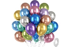 MONTRESTAR Balloons Metallic Colourful, Pack of 30 Colourful Metallic Chrome Balloon Set, Metallic Colours Helium Balloon for Birthday, Baby Shower, Wedding, School Party, New Year, New Year, Graduation, Baby