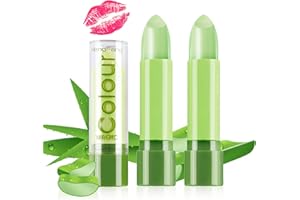 Lishang 2 Piezas Hidratante Pintalabios Cambia Color Labial Labiales Aloe Vera Barra de Labios Pintalabio Larga Duración Bálsamo Labial Mate Kit Maquillaje Mujeres Niña Regalo Cumpleaños