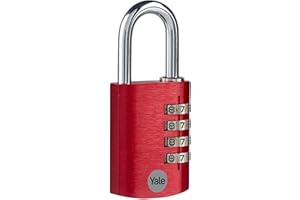Yale Lucchetto in alluminio a combinazione YE3CB/38/131/1/CO rosso, corpo 38mm, arco in acciaio, combinazione a 4 cifre