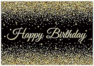 Allenjoy 7x5ft Happy Birthday Backdrop Gold and Black Shiny Gkitter Sparkle Dot Luxury Photography Background for 50th Bday Party Decorations Photo Booth Props