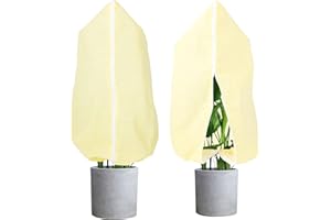 lovehai Tree Cover Bags 2 Packs Plant Covers Freeze Protection Winter Cold Frost Blankets for Plants Shrub Jacket with Zipper Drawstring Reusable Frost Cloth Plant Freeze Protection (Beige-60x80cm)