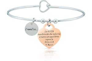 SAGA GIOIELLI BRACCIALE RIGIDO DONNA FRASI PENSIERI PAROLE EMOZIONALE INCISIONE ACCIAIO CUORE ROSE'