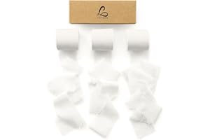 Ligtmor Ruban en Mousseline de Soie, Fait Main avec Franges, Total 3,8 cm x 19,2 m, Ruban Effiloché pour Invitations de Mariage, Bouquets de Mariée, Cadeaux Emballages, Bricolage