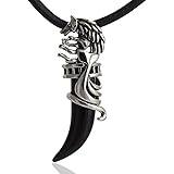 DonDon Collier en Cuir 50 cm avec Pendentif dent Noir dans Une Pochette en Velours