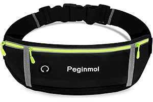 PEGINMOL Laufgürtel für Handy, Lauftasche Jogging Wasserdicht, Läufer-Hüfttasche für Damen und Herren mit 3 Taschen, Großer Kapazität Sportgürtel Verstellbarem Running Belt zum Laufen (Schwarz + Grün)