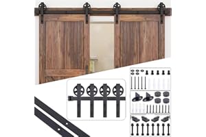 EGTINK Juego de Herrajes para Puerta Corredera de 355 cm,Kit de hardware Puerta de Colgante Madera,Acero al carbono Puerta Corredera de Granero para Dos Puertas