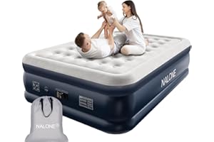 NALONE Colchón Hinchable,Cama Hinchable con Bomba de inflado incorporada Tan Solo 3 Minutos,Invitados o Uso en Casa,203 x 152 x 46CM,Peso máximo:312KG,Cama Matrimonial