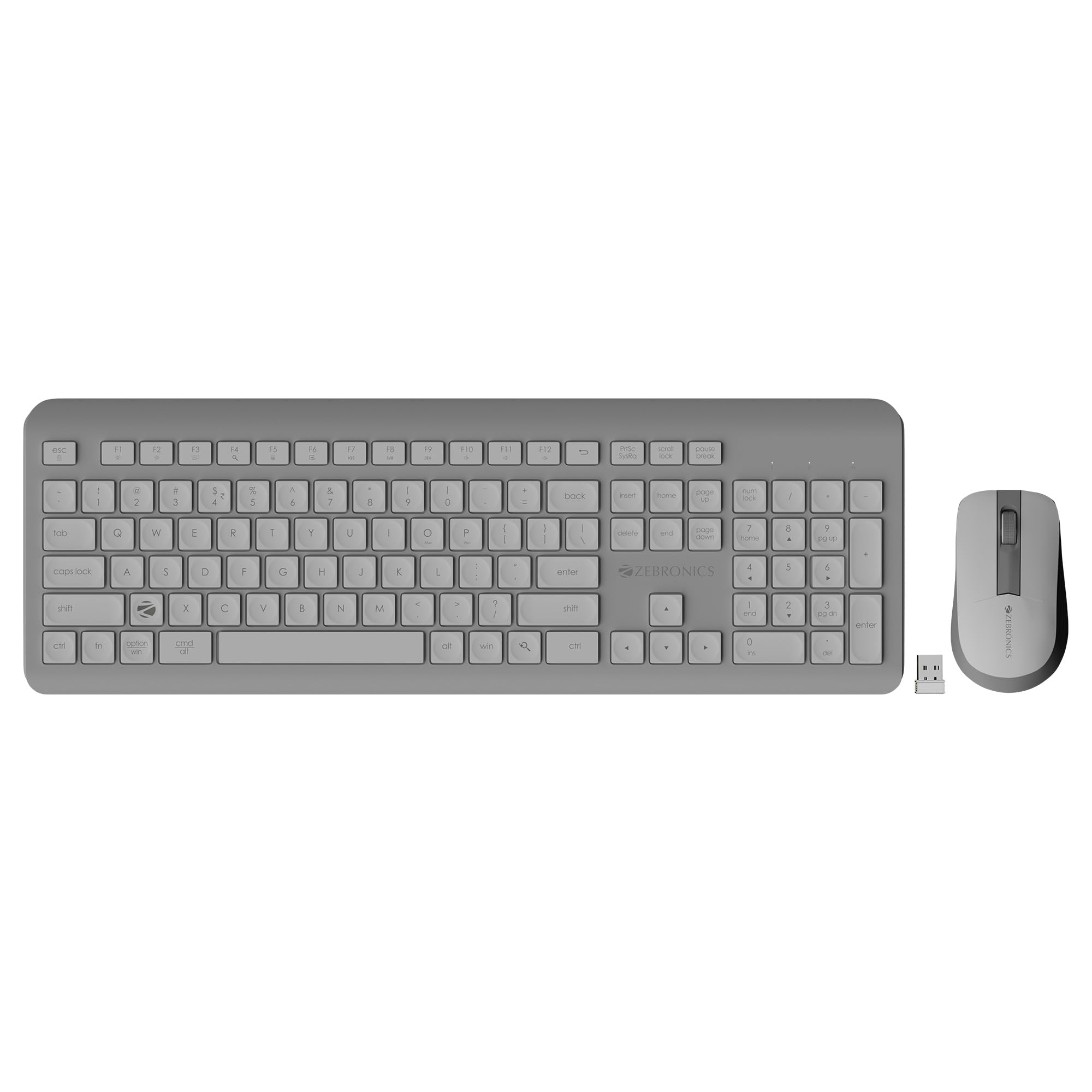 ZEBRONICS Companion 203, 2.4GHz Wireless Keyboard & Mouse Combo, Copilot AI Key, 12 Multimedia Keys, 1600 DPI Mouse, Silent Operation, High Precision Sensor, for Windows & Mac (White+Grey)
