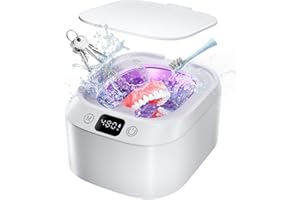 Ualans Ultrasonidos Limpieza Dental, 48KHz Limpiador Ultrasonidos Para Dentaduras Postizas Para Dentaduras Postizas, Alineadores, Retenedores, Protectores Bucales, Joyas(Blanco)