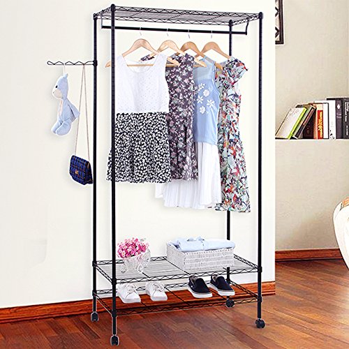 Songmics stabil metall Höhe 185 cm Kleiderständer Rollgarderobe bis zu 120 kg belastbar mit Stange (schwarz) LGR45P - 3