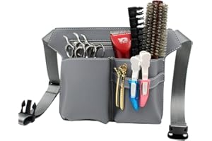QIUPFGUT Friseurtasche für Profis, Barber Werkzeugtasche mit Gürtel, PU Leder Friseur Gürteltasche, Scherenholster, Friseur Bauchtasche, Scherentasche Friseur, Taillen-/Schultergürtel-Scherenhalter. (Grau)