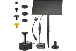 Fontaine Solaire, kit de Fontaine de Bassin Ymenow avec Panneau Solaire, Pompe à Eau, 7 pulvérisateurs et câble USB pour Jardin extérieur Bain d'oiseaux piscines Abreuvoir pour Animaux de Compagnie