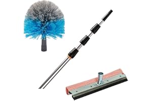 DETERCENTER Kit Pulizia vetri e ragnatele, Tergivetro, Ragnatore, Asta Telescopica Alluminio metri 8 manico allungabile