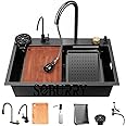 SeBURRY® Luxurious 24x18x9 Inch Anti Scratch Honeycomb Design | Integrated Waterfall and Pull-down Faucet | Stainless Steel 304 | Multifunction Sink | All in One Sink | Digital Sink - 1 Pack