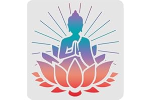 FINGERINSPIRE Pochoirs de Bouddha pour l'artisanat 30x30cm Pochoir de Peinture de Bouddha Pochoir de Lotus réutilisable Gabarit de pochoirs de Bouddha pour la Peinture sur Bois, Sol, Mur, Tissu