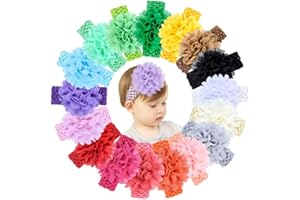 HCIMOOY 18 Pcs Neonate Fasce Fiore Chiffon Morbido Elastico Fascia per capelli Accessori per Capelli per Neonati Toddlers