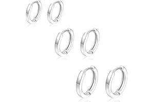 PRETOLE 3 Pairs Sterling Silver Hoop Earrings for Women S925 Huggie Hoop Earrings With Cubic Zirconia Small Cartilage Sleepers Huggie Hinged Earrings Set for Men