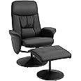 HOMCOM Swivel Recliner Chair with Footstool, PU Leather Armchair and Ottoman with High Back and Round Base for Living Room, Black