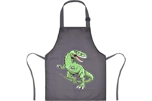 XonyiCos Kinder Jungen Dinosaurier Schürze mit Taschen, Mädchen Schürzen zum Kochen, Malen, Küchenchef Schürze für Kinder 3-12 Jahre