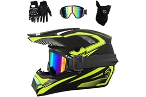 FASXZVM Double Sport Intégral MTB Casque Motocross, avec Lunettes Gants Masque, Jeunesse Enfants Hors Route VTT Moto Accident Casque, Une Descente BMX Enduro Quad Moto Cross Casque pour Garçon Fille