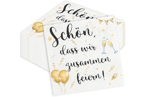 EVYIENEN 40 Stück Servietten Geburtstag 33X33cm,Servietten Spruch Schön, dass wir zusammen feiern,Weiß Partyservietten,für Geburtstag zur Babyparty Taufe und Hochzeit