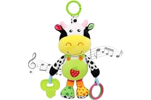 WolinTek Bambino Passeggino Giocattoli con la Musica,Passeggino Carrozzina Giocattolo Appeso Sonagli, Sonaglio Neonato,Giocattoli Morbidi a sonagli per Letto,Regalo per Neonato 0-36 Mesi (Cow)