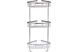 Optimal Products RUST FREE STAINLESS STEEL SHOWER CADDY RACK BATHROOM ORGANIZER CORNER SHELF & HOOKS (3-TIER STAINLESS STEEL CADDY)