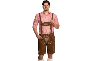 Tannhauser Lederhose 100% äkta läder med hängslen traditionella byxor för herrar till Oktoberfest brun Flachau (2XL/56)