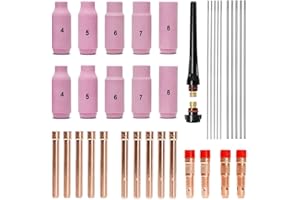 DROPFREE Set di Accessori per Saldatura TIG, Manicotti Adattatori + Alloggiamento + Ugelli nel Ceramica + Elettrodi nel Tungsteno per Torcia per Saldatura TIG -26