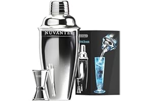 MOVASEE Cocktailshaker Set - Premium Bar Kit mit kostenlosem Messbecher - Cocktailrezepte Broschüre - 0,7L Professioneller Edelstahl Cocktail Shaker - Martinishaker, Mixer mit Sieb
