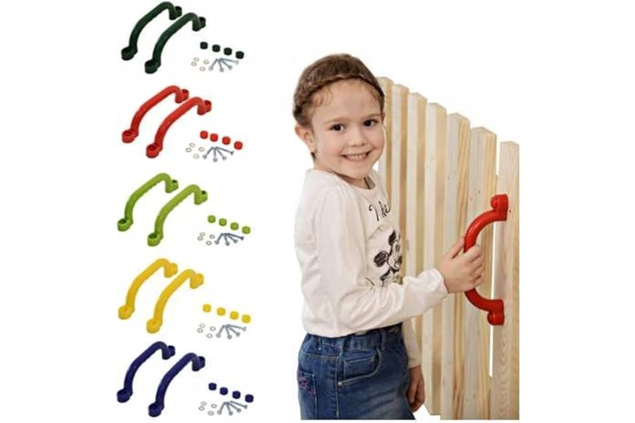 KIDS HANDGRIPS SET OF 2 FOR CHILDRENS CLIMBING FRAME PLAYHOUSE HANDLE BARS CLIMBING WALL TREE HOUSE GRAB BAR PLASTIC HOLDER IN RED BLUE GREEN YELLOW *FROM HAPPY PLAYGROUNDS (YELLOW)