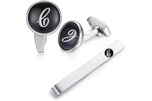 Honey Bear Carta Inicial Alfabeto Gemelos & Clip Pasador de Corbata Pisacorbatas - Acero Inoxidable para la Camisa de los Hombres Regalo de Boda del Negocio Negro