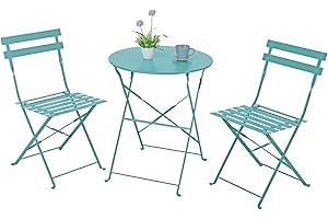 Brigros Estosa - set da giardino Daisy, tavolo pieghevole da esterno con sedie pieghevoli da esterno, tavolo da giardino con sedie in acciao verniciato, arredo esterno, arredo giardino (Celeste)