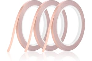 KroY PecoeD 3 Rollen Kupferband Selbstklebend, 20m x 6mm Kupferfolie Klebeband Leitfähig Copper Foil Tape, Kupferfolienband für EMI Abschirmung, Schneckenschutz, Elektro Reparatur, Löten, Basteln