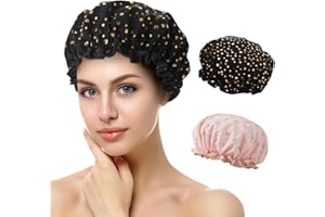 AVAGIAFORU Duschhaube, 2 Stück Wasserdichte Duschhauben, Shower Cap, Duschhaube für Damen, Haarhaube für Die Nacht, mit Elastischem Band, Wiederverwendbare Dusche Kappen für Mädchen Frauen (C)