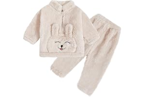 JiAmy Toddler Kids Baby Sweatshirt Set, Girl Boy Clothes Winter Warm Fleece Tracksuit Tops and Pants 2Pcs Fall Outfits Rabbit Panda Bear Pajamas Sleepwear 12 Months-5 Years