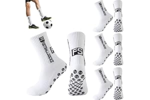HABNI Calcetines Antideslizantes Futbol 4 Pares Blanco Talla 33-39 Niños Deportivos Baloncesto Rugby Tenis