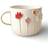 Dearmoon House El Yapımı Seramik Mug, 24 Karat Ger&ccedil;ek Altın Bezemeli, &Ccedil;i&ccedil;ek Desenli, Atlı Karınca Kutulu, Hediye Seti, L&uuml;ks K