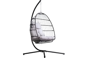Jarder Sol Egg Chair | Foldable Hanging Swing Seat | Patio Garden Outdoor Indoors | Grey