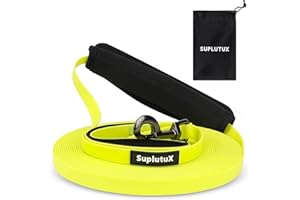 SuplutuX Longe pour Chien 10m, Laisse Chien avec Deux Poignées, Sac de Rangement Longue Corde, Laisses de Dressage pour Chiens Solide, Laisse pour Chiot/Gros/Petit (Jaune-Vert 01, 10m)