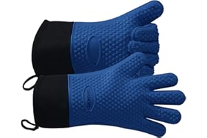 GEEKHOM Silicone Oven Gloves Heat Resistant Silicone Oven Mitts BBQ Gloves Waterproof Kitchen Gloves for Barbecue Grilling Weber Microwave, Non-Slip Oven Gloves with Fingers, Royal Blue