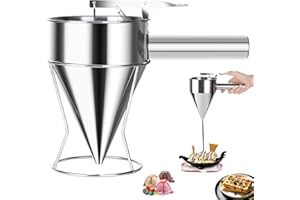 FENGQ Embudo de émbolo, dosificador de masa de acero inoxidable, embudo de batter con estante, dispensador de masa para tortitas, acero inoxidable para el hogar, cocina, panadería
