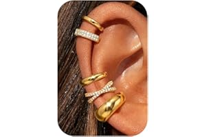 MILACOLATO 5 Pairs Ear Cuff No Piercing for Women 14K Gold Plated Ear Cuffs Earrings Gold Silver Adjustable Cartilage Helix Earring Clip on Hoop Earrings for Non Pierced Ears Earring Stack Set