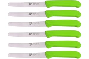 GRÄWE Noże do chleba, bagietki i bułki ze stali nierdzewnej, zestaw 6 sztuk, noże śniadaniowe z ząbkowanym ostrzem, 21 cm - zielony