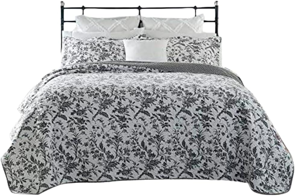 Laura Ashley Home Collection çift taraflı nevresim takımı, uygun yastık kılıflı, her mevsim için hafif ev dekorasyonu, ikiz, amberley siyah/beyaz