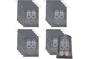 WYNOTT 20 PCS Breathable Travel Shoe Bag,Portable Shoe Storage Bags with Drawstring,Shoe Organizer Bags with Transparent Slot,Waterproof Dust-Proof Shoe Storage Bags (Grey)