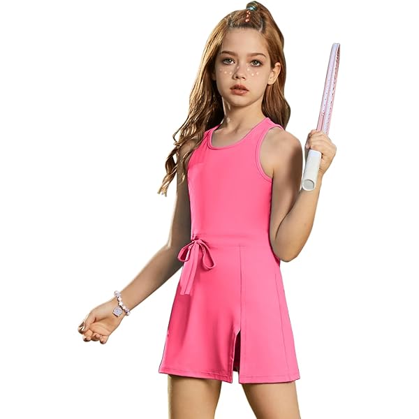 EXARUS Mädchen Tenniskleid Mit Shorts - Ärmelloses Sportkleid Mit Taschen