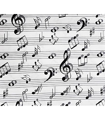 Tessuto Di Cotone Stampato Con Note Musicali - 110 Cm Di Larghezza - 50x110 Cm Per Pezzo - Ideale Per Patchwork, Tovaglie, Tende E Fai Da Te